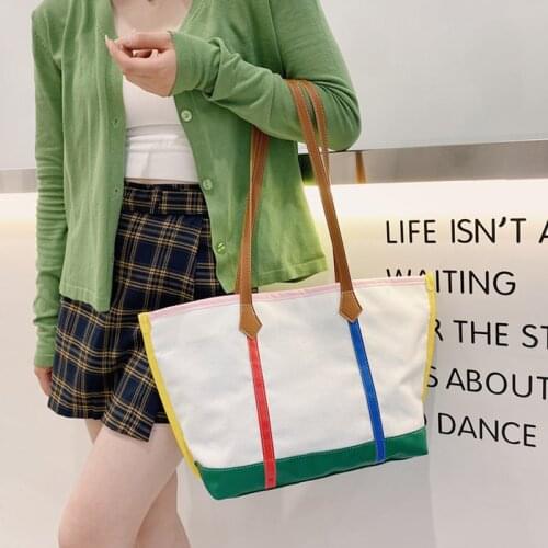 New Canvas Womens Shoulder Bag Trendy Large-capacity Color Matching Shopping Bag Letter Printing Zipper Handbags for Women 2021