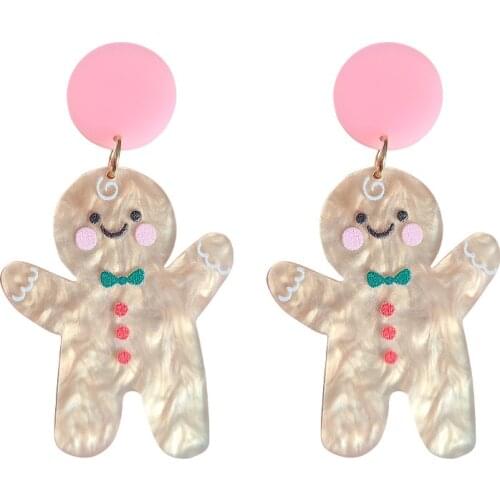 New Lovely Little Biscuit Gingerbraed Man Acrylic Earrings for Women Girls Big Tassel Funny Fashion Jewelry for Female Brincos