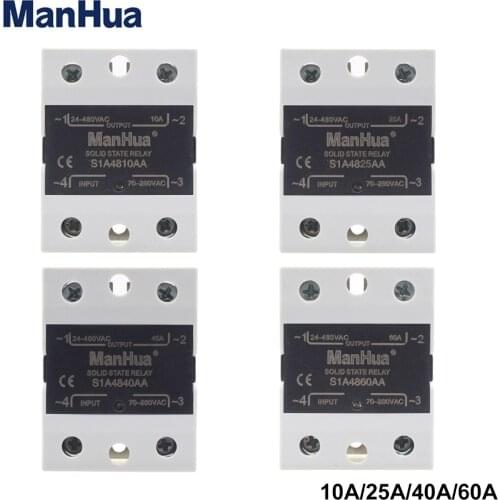 ManHua Single Phase Solid State Relay SSR AC-AC 10A/25A/40A/60A 70-280VAC Input to 24-480VAC Output