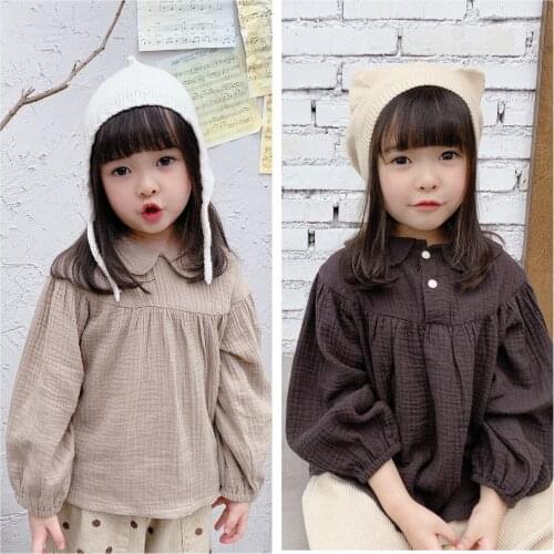 2 3 4 5 6 Years Baby Girls Shirt Cotton Long Sleeve Girls Doll Collar Blouses Kids Clothing Casual Solid Girl Shirts for Child