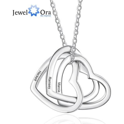 JewelOra Customized Name Engraved Triple Heart Necklace Personalized Mothers Pendant Unique Xmas Gift for Women