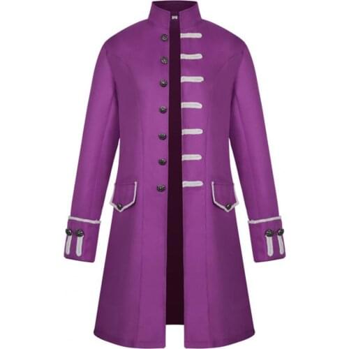 Oversize Vintage Overcoat Stand Collar Men Coat Solid Color Pockets Buttons Closure Jacket Halloween Cosplay Costume Outerwear