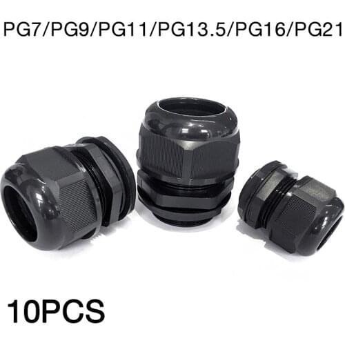 Plastic Cable Gland 10pcs IP68 PG13.5 PG Waterproof Wire Connection Nylon Cable Glands with Waterproof Gasket Cable Sleeve