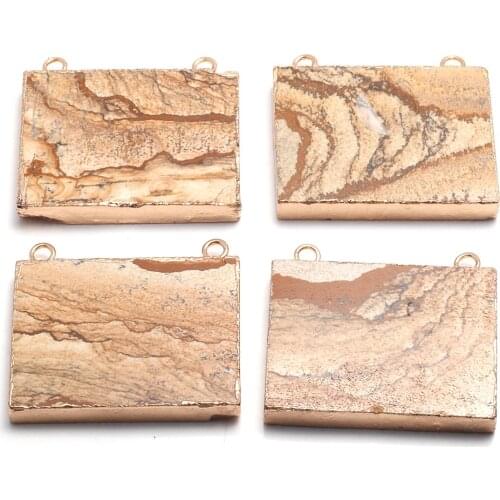 Natural Stone Pendants Cuboid Big Howlite Picture Stone Charms Two Bails for Jewelry Making Necklace Bracelet Gift