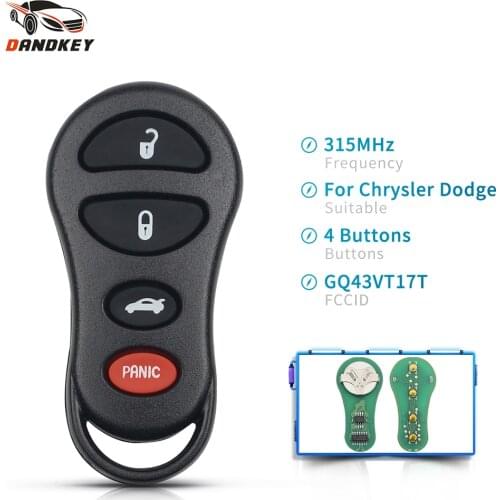 Dandkey GQ43VT17T For Jeep Dodge Chrylser 300M 2001 2002 2003 2004 Remote Control Key Keyless 4 3+1 Buttons Replacement 315Mhz