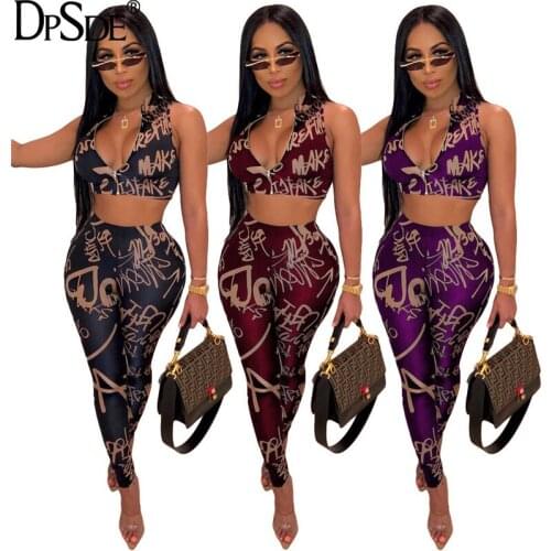 DPSDE The Letters Sexy 2 Pieces Women Set Autumn Sleeveless Skinny Casual Strapless New 2020 Elastic Shwo Thin Bodycon Pants