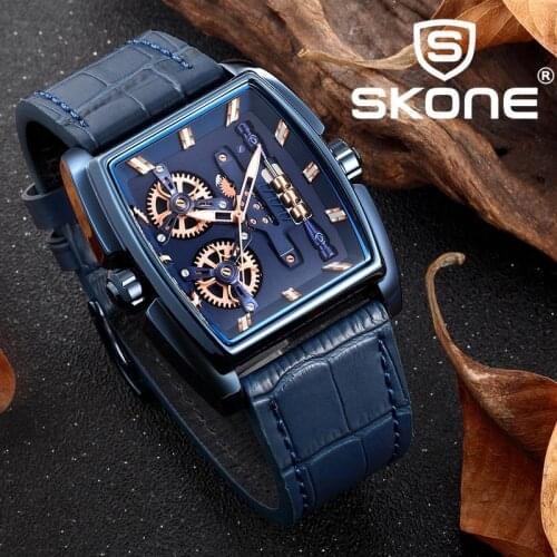 SKONE 2021 Autumn/Winter New Copy Mechanical Mens Watch Fashion Brand Luxury Square Leather Gear Quartz Watch Relogio Masculino