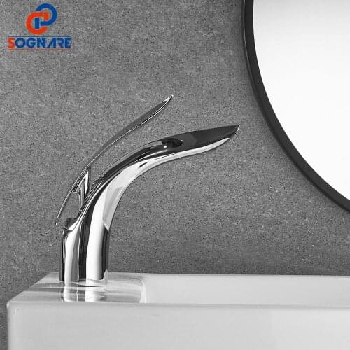 SOGNARE Wash Basin Faucet for Bathroom Basin Mixer Chrome Single Bathroom Faucet Brass Washbasin TapsVessel Sink Faucet Crane