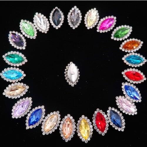 7*15mm glass crystal with rhinestones in Silver claw settings Marquise Navette shape Sew on rhinestone wedding dress diy