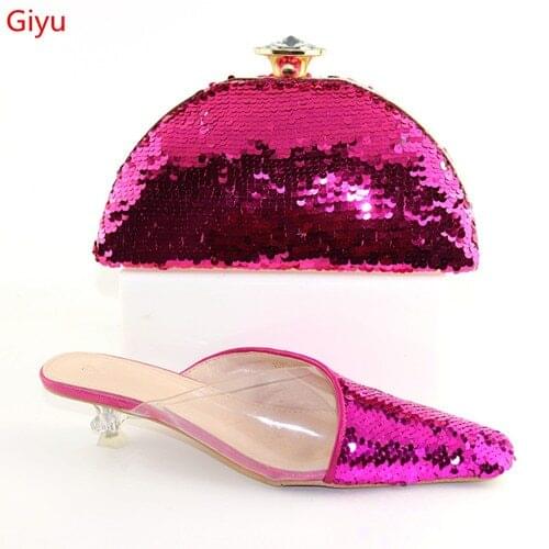 Doershow italian fuchsia shoes and bag set wholesale price wedding shoes and matching purse for women party! HLO1-69