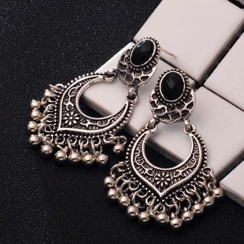QCOOLJLY Retro Jewelry Tibetan Silver Color Long Section Round Carved Women 3 Styles Dangle Earring Tassel Pendant Ear Earrings