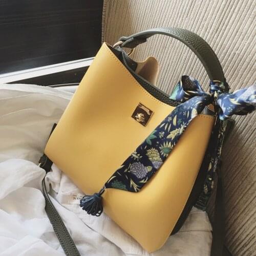 Bag female 2021 new trendy fashion casual hit color bucket bag simple shoulder messenger bag silk scarf handbag hand bags