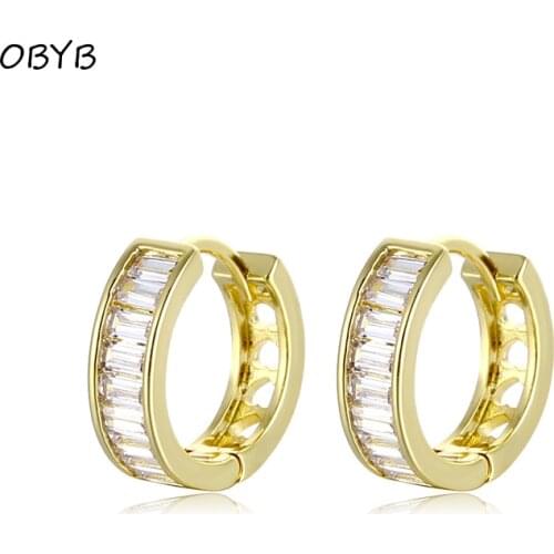 OBYB High Quality Gold Silver Color Piercing Ear Buckle Cubic Zircon Circle Hoop Earrings for Women Elegant Fashion Jewelry Gift