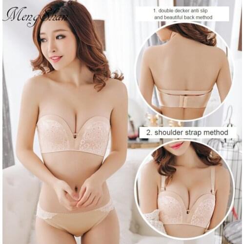 Two Wearing Methods Lace noodles Strapless bra suit Gather palm brackets together Breathable Womens Bra Suit 80A 80B 85A 85B