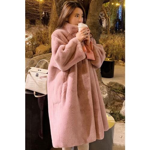 Winter new style fur coat imitation fur mink velvet long coat stand collar thick loose coat women