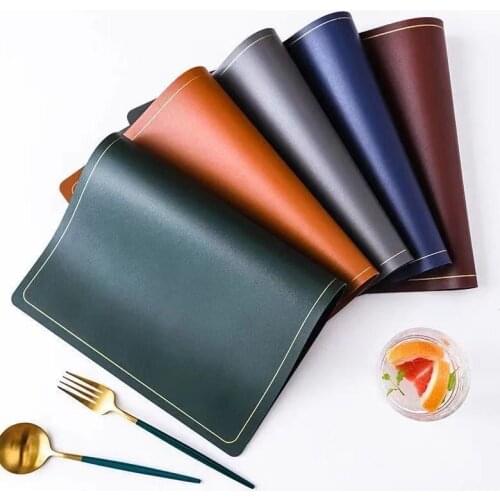 1PCS PU Leather Placemats Bowl Coaster Kitchen Non-Slip Place Mat Solid Color Table Heat Insulation Mat Placemats for Table