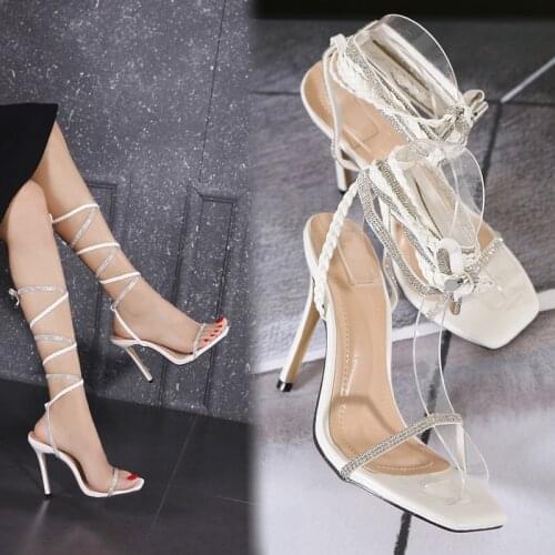 2021 Summer High Heels 11.5cm Womens Ankle Cross-strap Sandals Shoes Woman Lady Stiletto High-heeled Party Shoe Black white