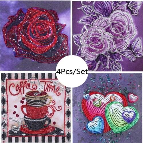 4Pcs 3D Special Shaped Diamond Embroidery Vintage Flower Wall Clock 5D Diamond Painting Cross Stitch Watch Diamond Mosaic Decor