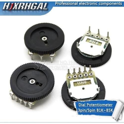 50pcs Double Gear tuning potentiometer B102 B103 B203 B503 B1K B10K B20K B50K 3Pin/5Pin 16*2mm Dial Potentiometer hjxrhgal