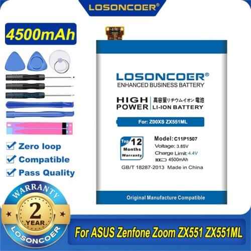 100% Original LOSONCOER 4500mAh C11P1507 Battery For ASUS Zenfone Zoom ZX551ML Z00XS ZX551 Z00XSB