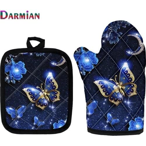 DARMIAN Multicolor Butterflies Pattern Baking Accessories Microwave Oven Gloves Insulation Padded Kitchen Anti-scalding Mitts