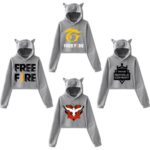 Free Fire Print Rabbit Hoodie Girls Sweatshirts Fashion Long Sleeve Clothes Top Hot Game Harajuku Free Fire Graphic Cat Crop Top
