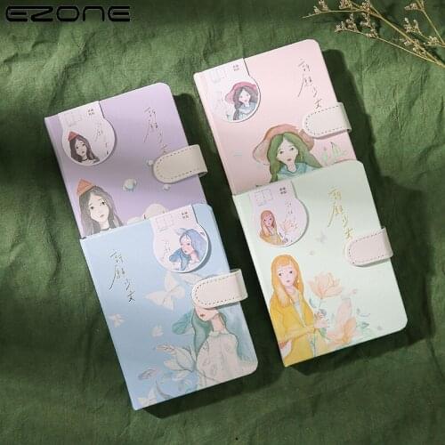 EZONE A6 Hand Drawn Hardcover Full Color Page Color Edge Magnetic Buckle Notebook Office Meeting Minutes Notepad Student Diary