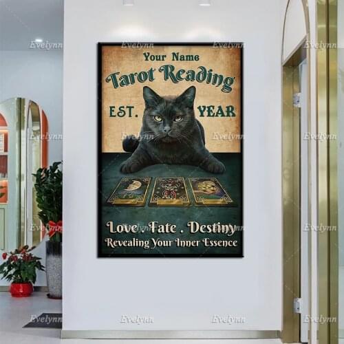 Black Cat Playing Tarot Retro Poster Gifts Tarot Reading Wall Art Prints Home Decor Canvas Unique Gift