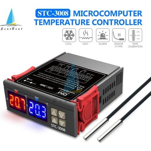 Dual Digital Temperature Controller Incubator Thermostat Two Relay Output Thermoregulator Heater Cooler Control Switch STC-3008