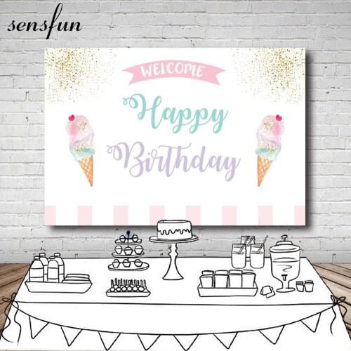 Sensfun Ice Cream Party Photography Backdrop White Pink Gold Glitter Baby Shower Birthday Party Backgrounds For Photo Studio