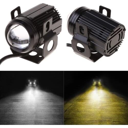 Motorcycle Led Headlights 2PCS LED spotlights Dual Color High Low Beam Universal Auto Small Steel Cannon Lights Auxiliary Lamp