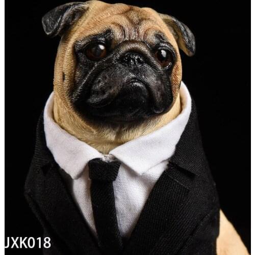 JXK About 8cm Figure Doll Scene Accessories Pug Simulation Animal Model Pug Dog Car Desktop Tide Play Decoration Collection Toy
