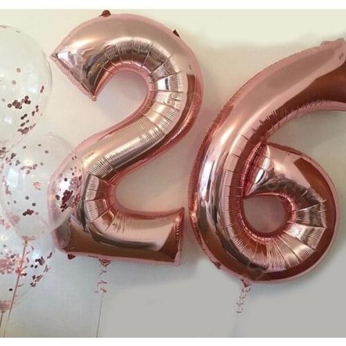 Foil Birthday Balloons Number Rose Gold Party Wedding Balloon 0-9 Champagne Party Birthday Decor Supplies 40Inch