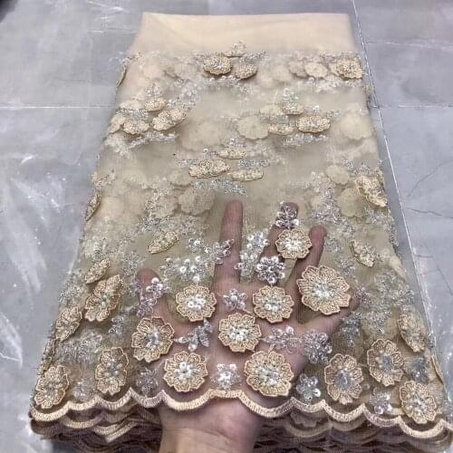 French Nigerian Laces Fabrics with beads Tulle African Laces Fabric SYJ-688815 Wedding African French Tulle Lace
