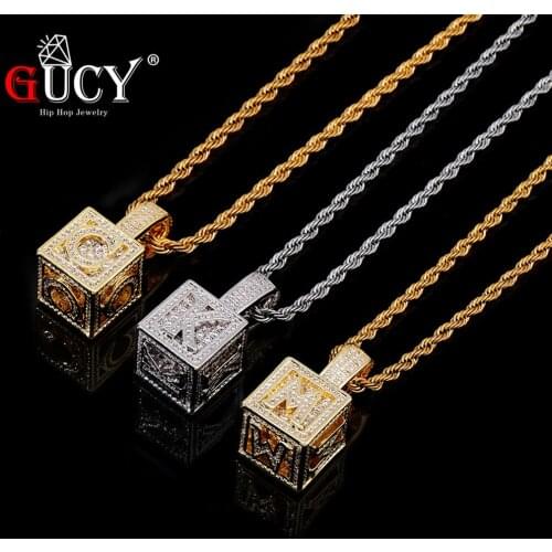 GUCY Custom Block Letter Square Alphabet Baby Letter Initial AAA Zircon Pendant Chain Hip Hop Fashion Necklace Jewelry Gift