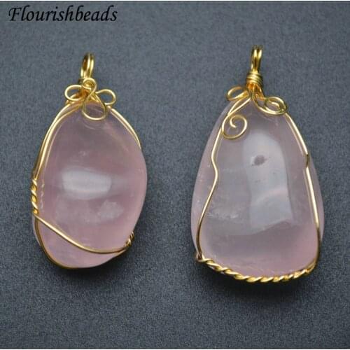 Good Quality Smooth Natural Rose Quartz Irregular Winding Mineral Pendant Healing Gemstone Girlish DIY Gift Necklace Makings
