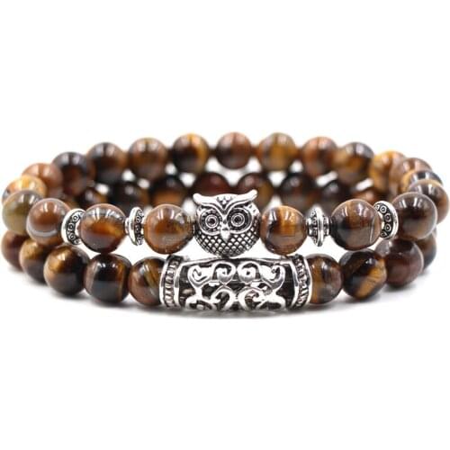 Suit Natural Tiger Eye Stone Hand Carved 8mm Round Bead Bracelet Fashion Boutique Jewelry Mens and Womens Set Bracelet