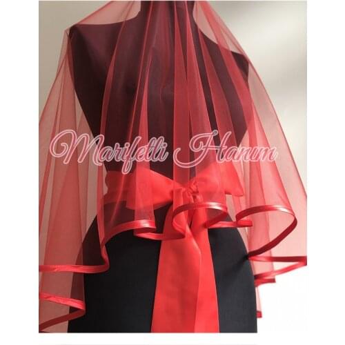 Red Veil With Satin Ribbon Belt Complete Set for Henna and Wedding Ceremony Luxury Elegant свадебное платье welony ślubne