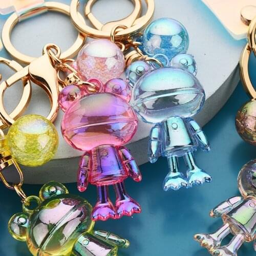 Colorful Symphony Frog Keychain Cartoon Doll Animal Blue Acrylic Baby Key Accessories New Year Decor Kids Xmas Trinket Gift