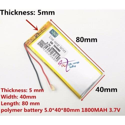 Best battery brand 3.7V lithium polymer battery 504080 MP5 9 inch mp4 navigation electronic equipment 1800mAH