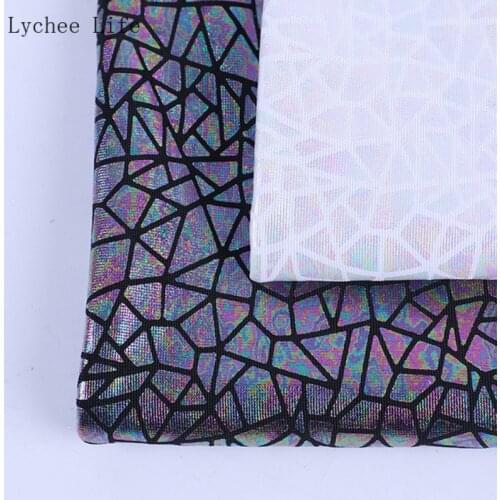 Lychee Life 1Yard Glitter Laser Fabric Spandex Stretch Fabric For Dress Swimwear Stage Cosplay Costume DIY Sewing Crafts