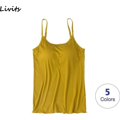 Women Tank-Top Built-in Bra Padded Stretchable Modal Tops Camisoles Tube Vest Sleeveless Sexy Casual Korean SA0813