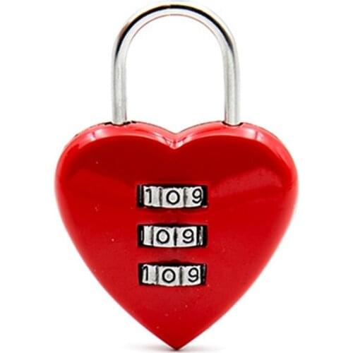 Mini Cute 3 Digits Luggage Suitcase Padlock Coded Lock Red Heart Shaped Nice padLock Lovers Backpack Lock Luggage Lock