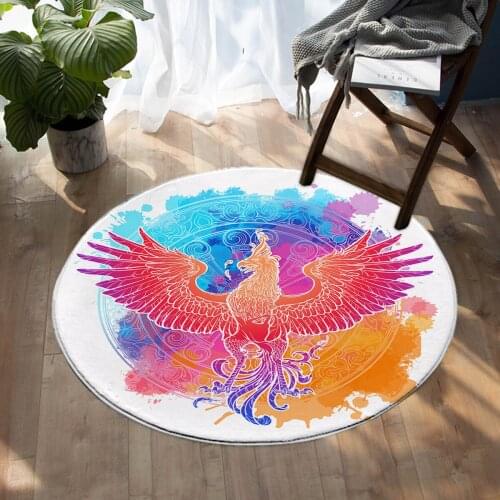 Cartoon Phoenix Spreading Wings Bedroom Carpet Circular Floor Mat Living Room Carpet 60cm 80cm 100cm 120cm 150cm