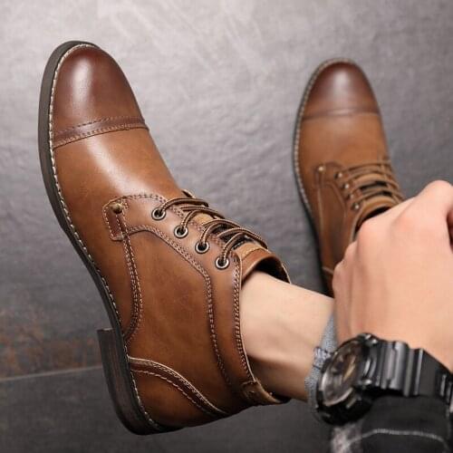 Handcraft Retro Men Leather Boots 2021 New Autumn Men Shoes Big Size 38 46 Casual British Basic Men Western Boots