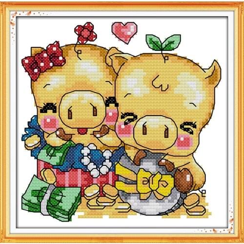 Lovely pig (1) cross stitch kit 14ct 11ct count print canvas stitches embroidery DIY handmade needlework plus