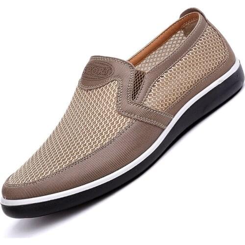 New Listing Summer Breathable Mesh Men Shoes Lightweight Men Flats Fashion Casual Male Shoes Brand Designer Men Loafers Beige