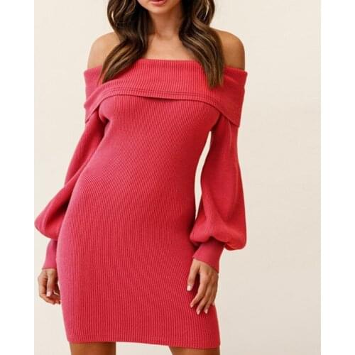 Autumn Bodycon Slash Neck Pencil Dress Women Sexy Long Sleeve Soild Dresses 2021 Female Off Shoulder Club Party Lady Vestidos