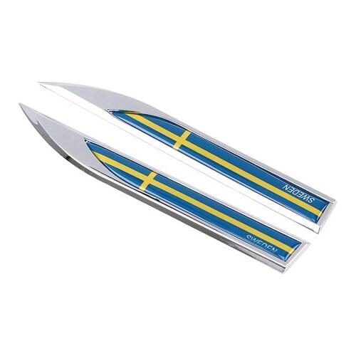 Pair Metal Swedish Flag Car Fender Knife Emblem Skirts Badge Decals Sticker