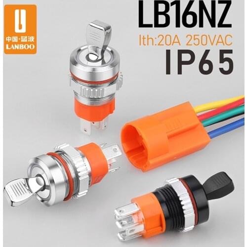 16A 250V ON-OFF Slide Power High Current Metal Toggle Switch Waterproof Push Button 2 Positions 1NO1NC Illuminated Led